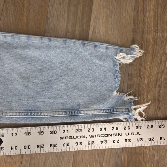 ZARA The Slim Boyfriend Jeans Beach Blue Distressed Ripped Raw Hem Women's 28 - Picture 8 of 9
